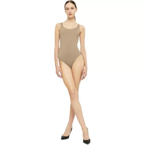 Wolford Jamaika Body for Women Sleeveless Bodysuit Opaque CircularKnit Material Shiny Finish Fine Trim BrazilianCut BottomCaf Au Lait