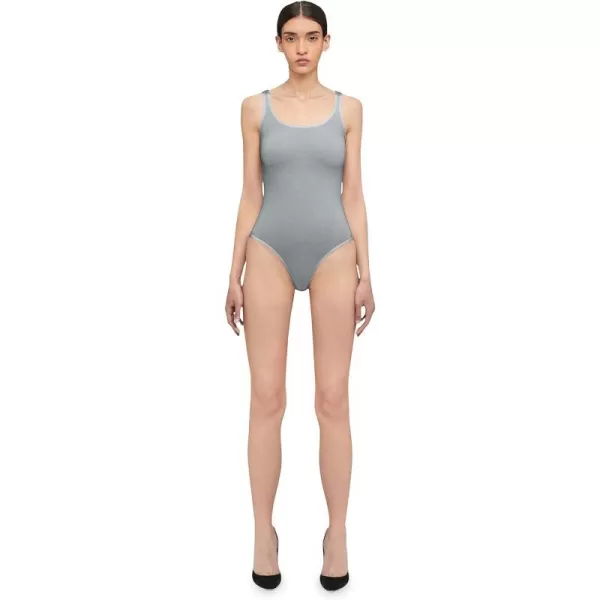 Wolford Jamaika Body for Women Sleeveless Bodysuit Opaque CircularKnit Material Shiny Finish Fine Trim BrazilianCut BottomSteel