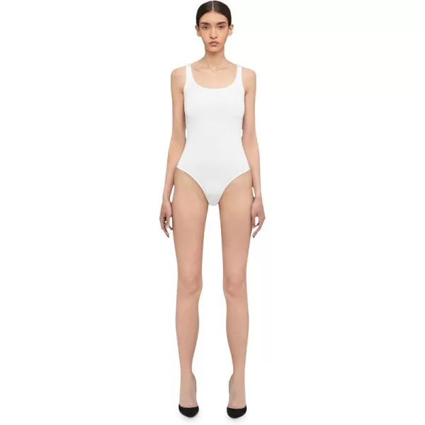 Wolford Jamaika Body for Women Sleeveless Bodysuit Opaque CircularKnit Material Shiny Finish Fine Trim BrazilianCut BottomWhite