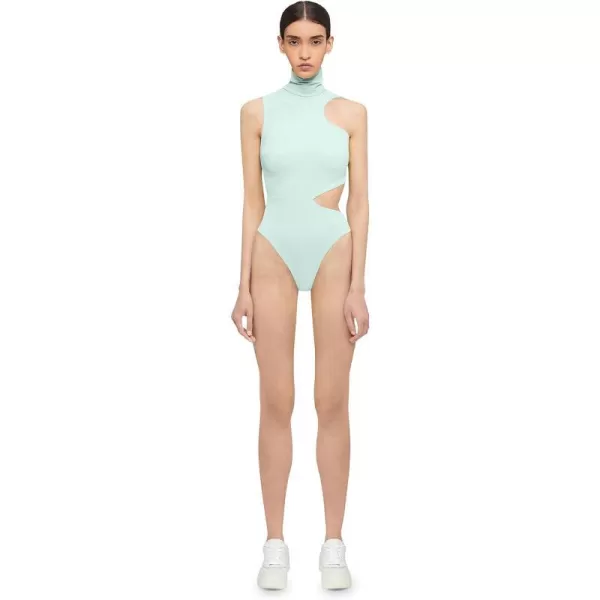 Wolford Warm Up Body for Women Comfortable Stylish Long Sleeves Bodysuit High Neck Snap Closure for Gym Casual Formal WearAqua