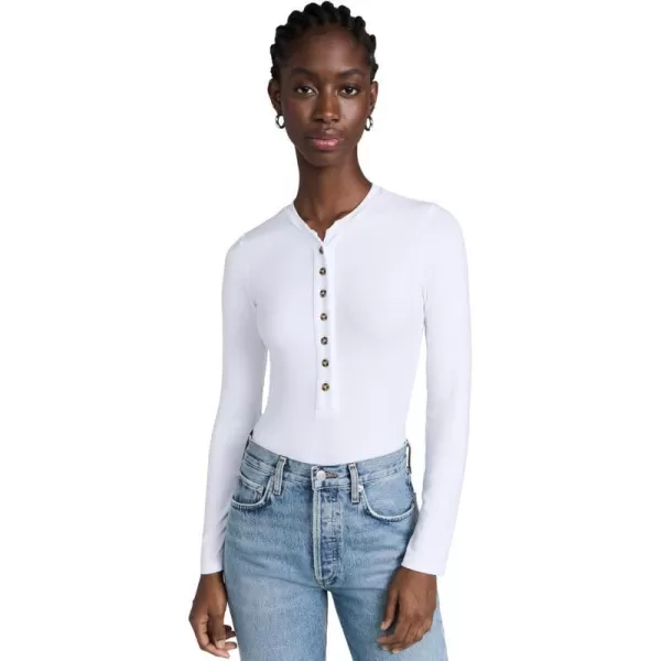 Womens Button Up Ribbed Henley BodysuitWhite