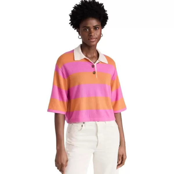 Womens Cashmere Cropped Striped PoloFondant PinkBright Tangerine