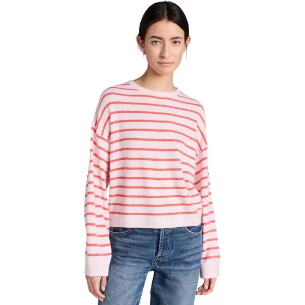 Womens Cashmere Drop Shoulder Striped SweatshirtPink SandRugby Red