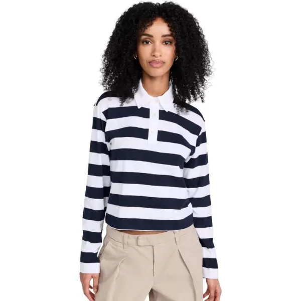 Womens Classic Jersey Rugby Stripe Long Sleeve TopNavyWhite