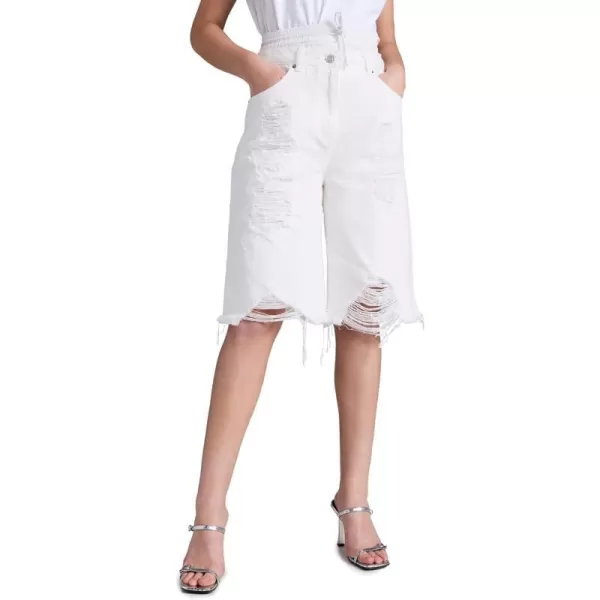 Womens Double Waist Denim Bermuda ShortsWhite