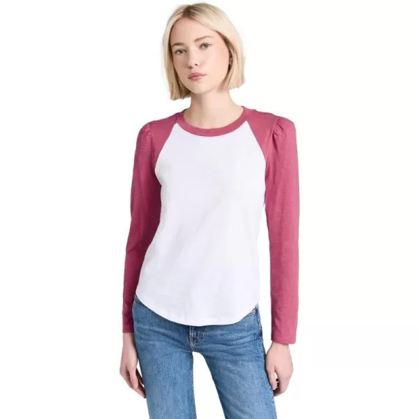 Womens Mason Baseball TeeWhiteSoft Raspberry