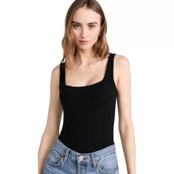 Womens Ribbed Square Neck Tank BodysuitBlack