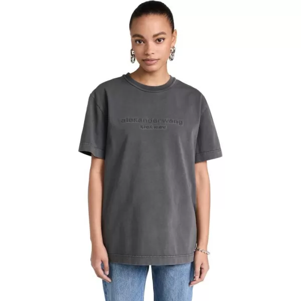 Womens Short Sleeve Tee with Acid Wash amp Embossed LogoSoft Obsidian