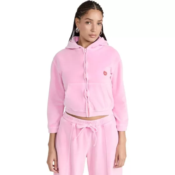 Womens Shrunken Zip Up Hoodie with Apple LogoWashed Candy Pink