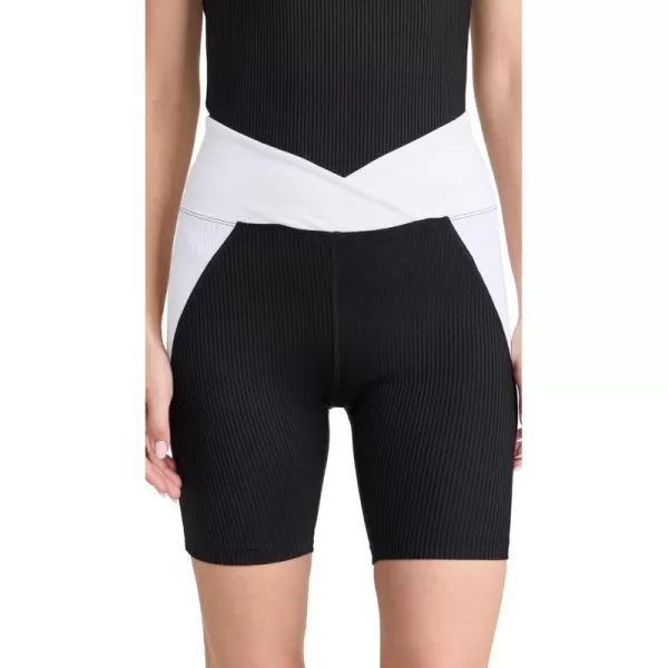 Year of Ours Womens Ribbed Studio Biker ShortsBlackWhite