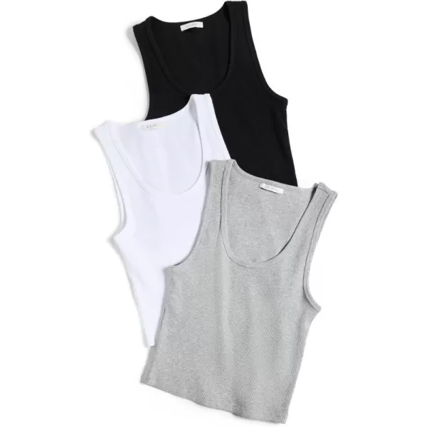 Z SUPPLY Womens Essy Rib Tank 3 PackWhiteHeather GreyBlack