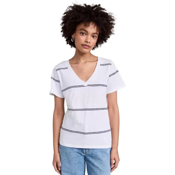 Z SUPPLY Womens Girlfriend Twin Stripe V Neck TeeWhite