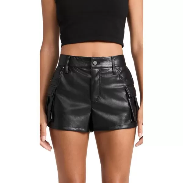 alice  olivia Womens Cay Low Rise Vegan Leather Cargo ShortsBlack