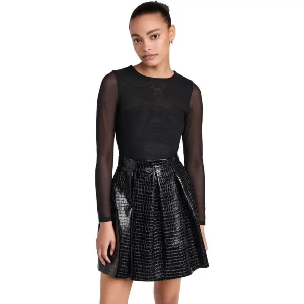 alice  olivia Womens Chara Vegan Leather Pleat Party DressBlack