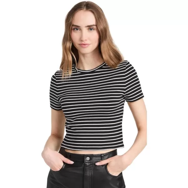 alice  olivia Womens Cindy Boxy Classic TeeBlackOff White Stripe