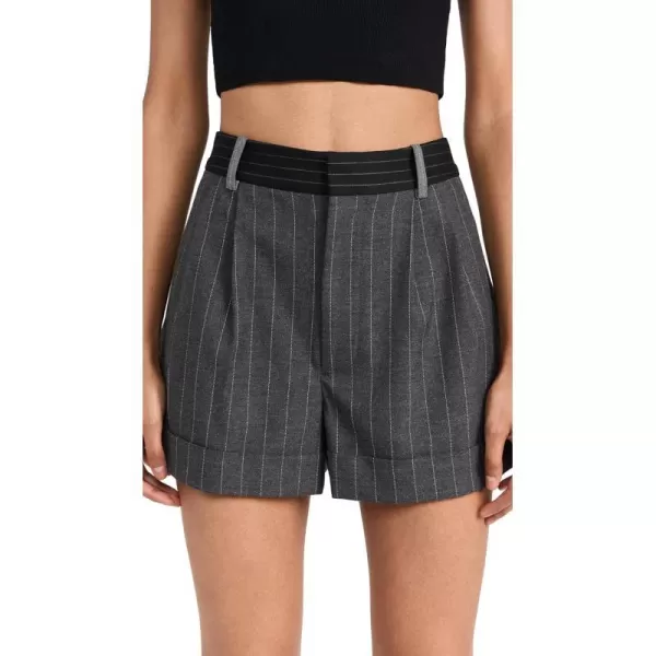 alice  olivia Womens Conry Pleated Cuff ShortsGreyCharcoal Pinstripe