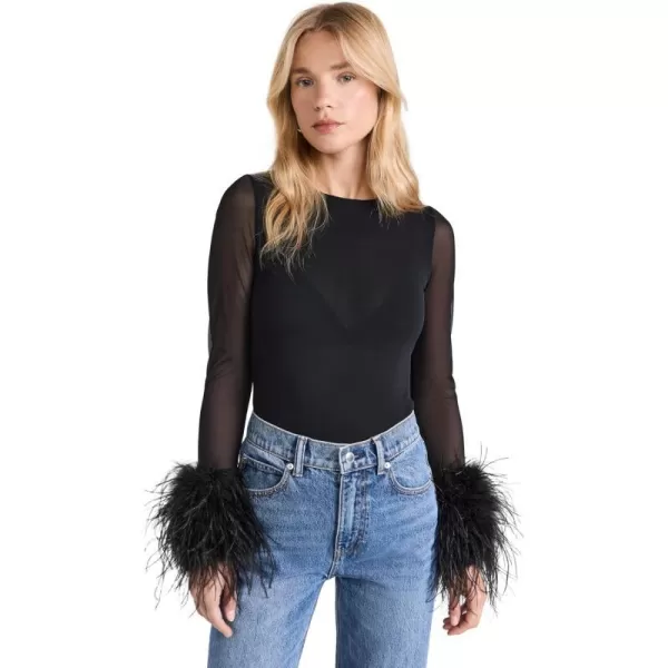 alice  olivia Womens Mia Feather Trim BodysuitBlack