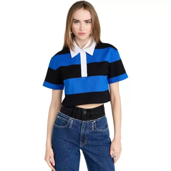 alice  olivia Womens Treva Boxy Crop Polo ShirtSapphireBlack Stripe