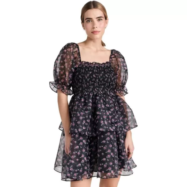 endless rose Womens Floral Organza Double Ruffled Baby Doll DressBlack Navy