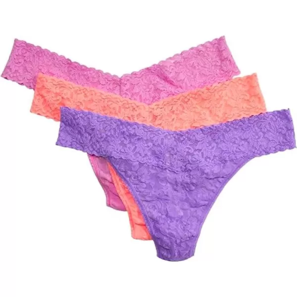 hanky panky Womens Original Rise Thongs Holiday 3Pack Gift BoxIvoryHyacinthFiesta Pink