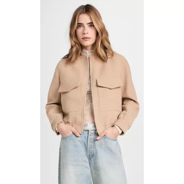 endless rose Womens Wool Bomber Pocket JacketCamel