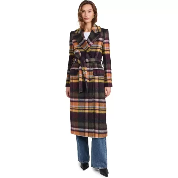 LAGENCE Womens Olina Long Coat with BeltMulti Plaid