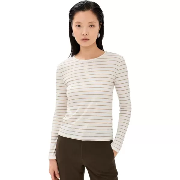 imageVince Womens Rib Stripe Crew Neck TeePale Cliff