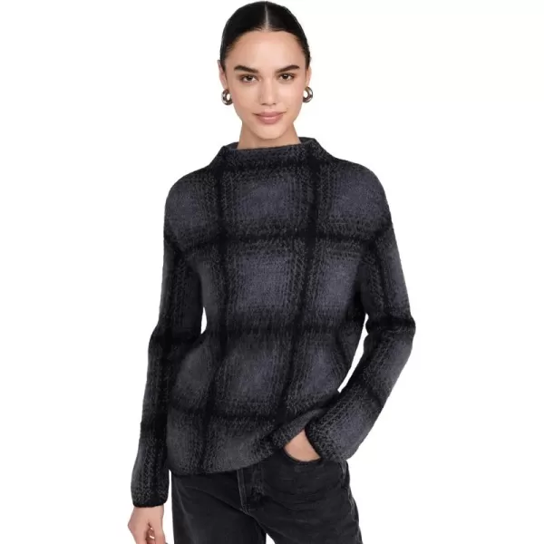 imageVince Womens Shadow Plaid Funnel Neck SweaterCharcoal Combo