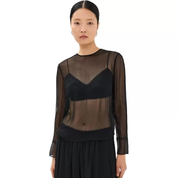 imageVince Womens Sheer Lace Trim TopBlack