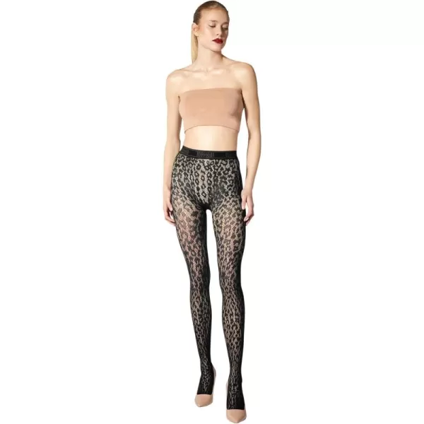 imageWolford Leo Lace Tights for Women Sheer Mat Finish Hosiery with Elastic Waistband Animal Print Pantyhose Sustainable DyeBlack