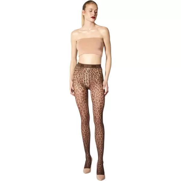 imageWolford Leo Lace Tights for Women Sheer Mat Finish Hosiery with Elastic Waistband Animal Print Pantyhose Sustainable DyeUmber