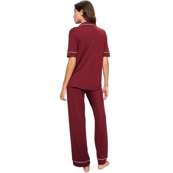 imageEberjey Gisele Short Sleeve Pant PJ SetCabernetIvory