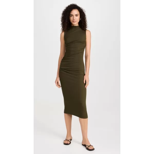 imageEnza Costa Womens Silk Knit Sleeveless Twist Midi DressArmy Green