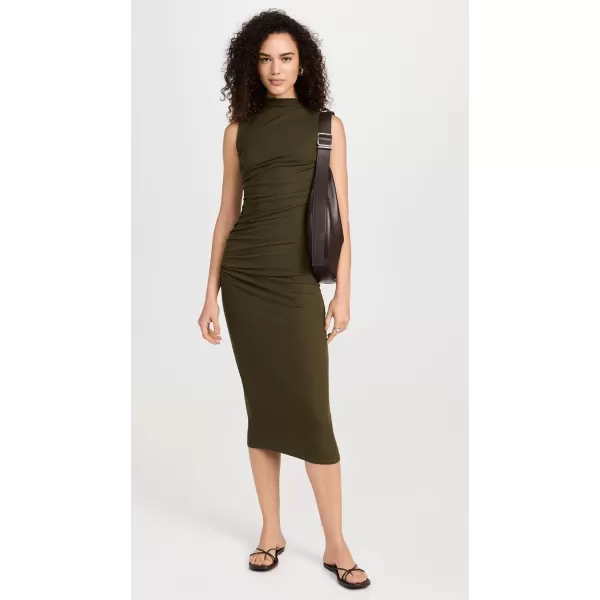 imageEnza Costa Womens Silk Knit Sleeveless Twist Midi DressArmy Green