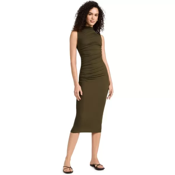 imageEnza Costa Womens Silk Knit Sleeveless Twist Midi DressArmy Green