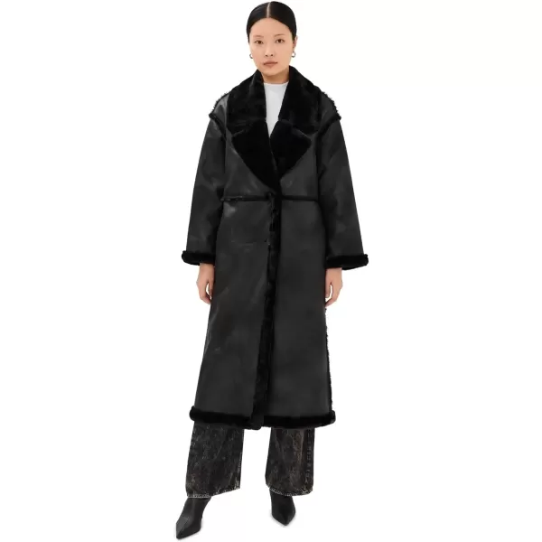 imageAvec Les Filles Womens Faux Shearling Maxi CoatBlack