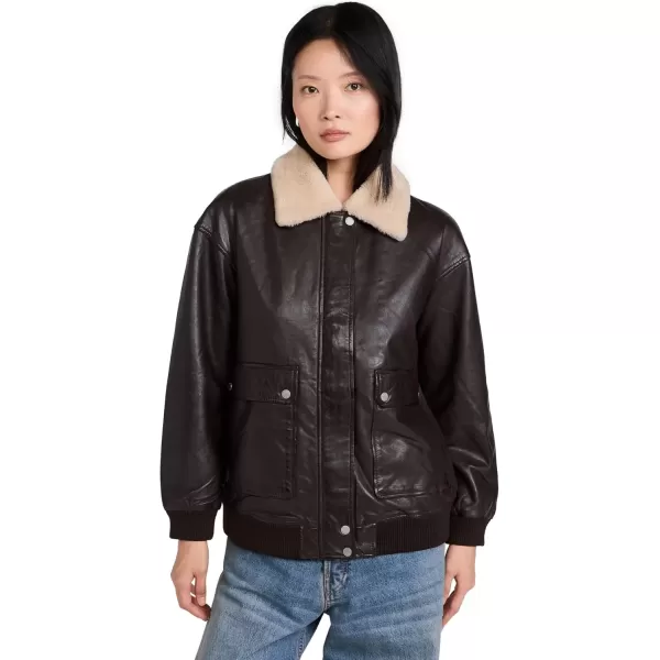 imageAvec Les Filles Womens Leather Relaxed Aviator JacketEspresso