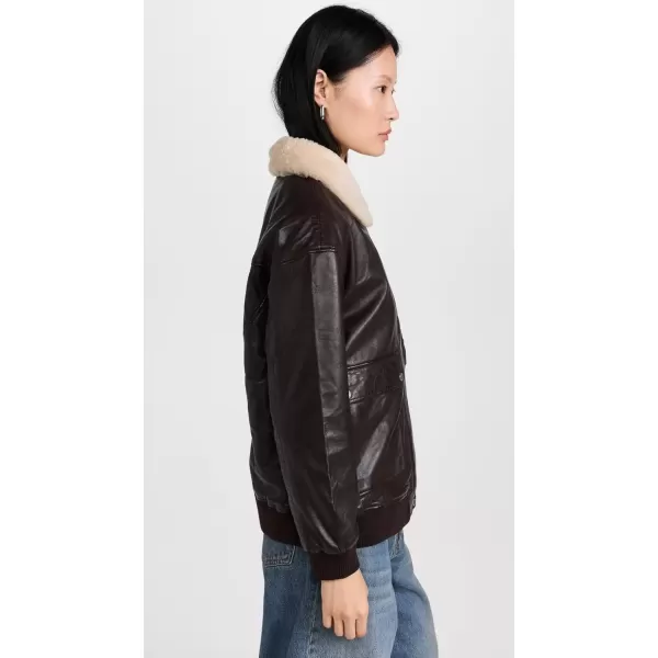 imageAvec Les Filles Womens Leather Relaxed Aviator JacketEspresso