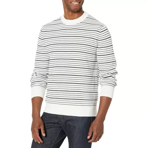 Theory Mens Riland Crew Stripe Eco BreachIvoryBaltic