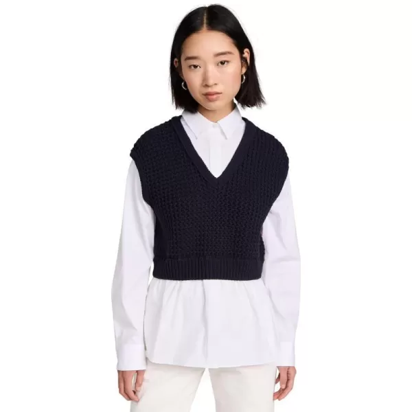 Theory Womens Woven Combo VestNavyWhite