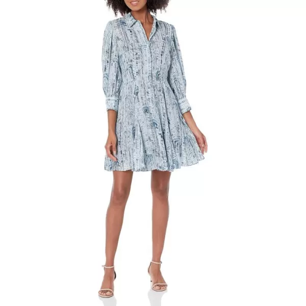 Theory Womens Volume Mini Shirt Dress in Cascade BlockTeal Multi