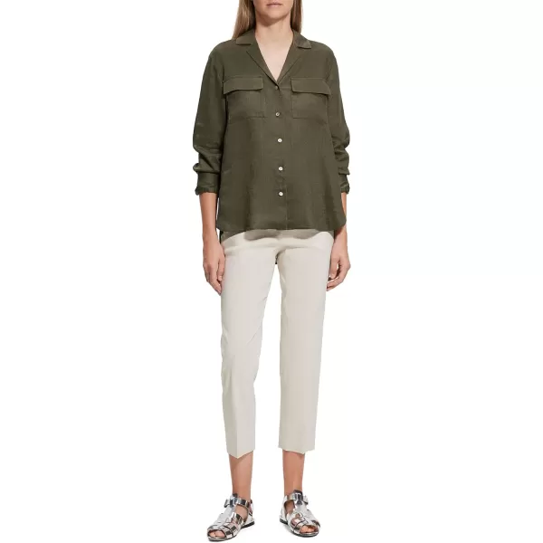 Theory Womens Linen Notch ShirtDark Olive