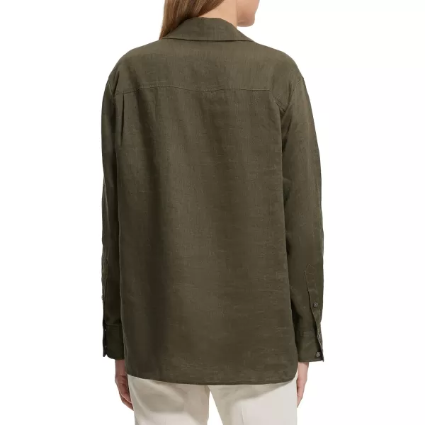 Theory Womens Linen Notch ShirtDark Olive