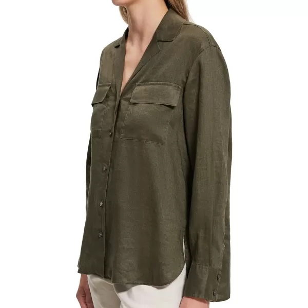 Theory Womens Linen Notch ShirtDark Olive