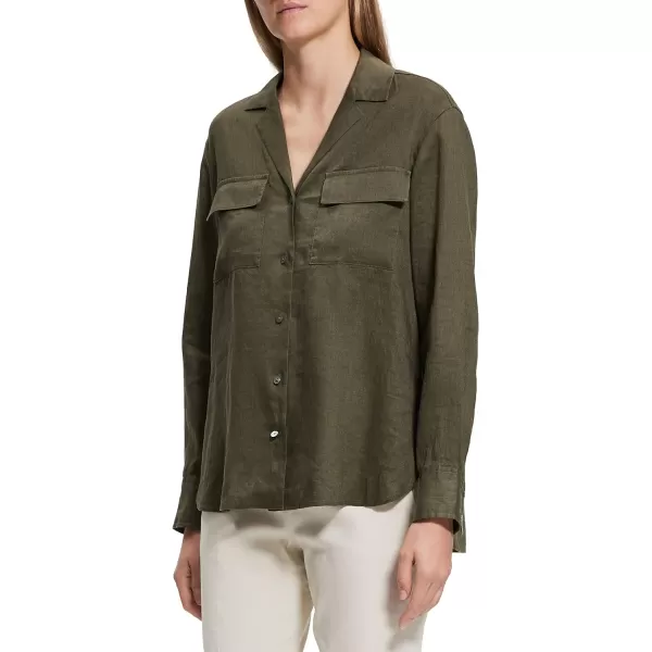 Theory Womens Linen Notch ShirtDark Olive