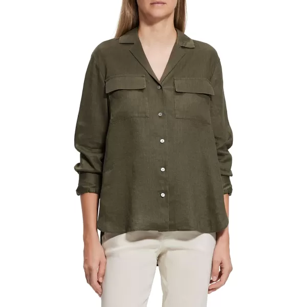 Theory Womens Linen Notch ShirtDark Olive