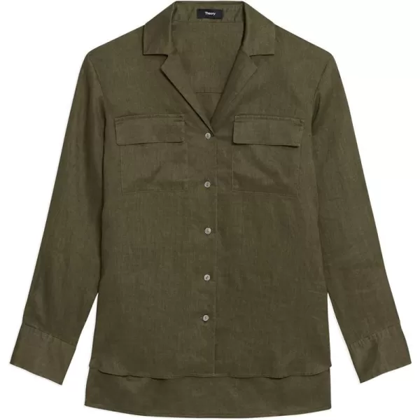 Theory Womens Linen Notch ShirtDark Olive