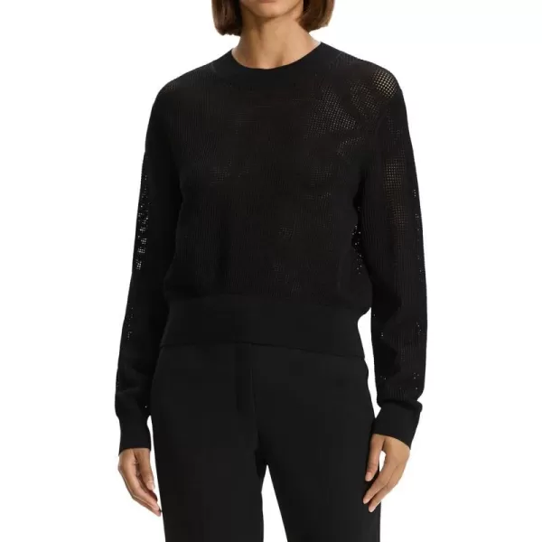 Theory Womens Pointelle Pullover SweaterBlack