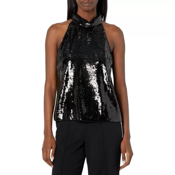 Theory Womens Sequin RolledNeck Halter TopBlack