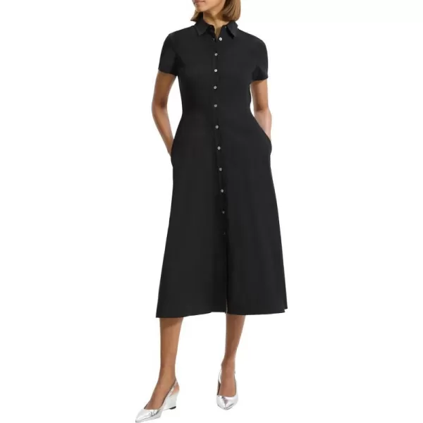 Theory Womens Short Sleeve Midi Buttondown DressBlack